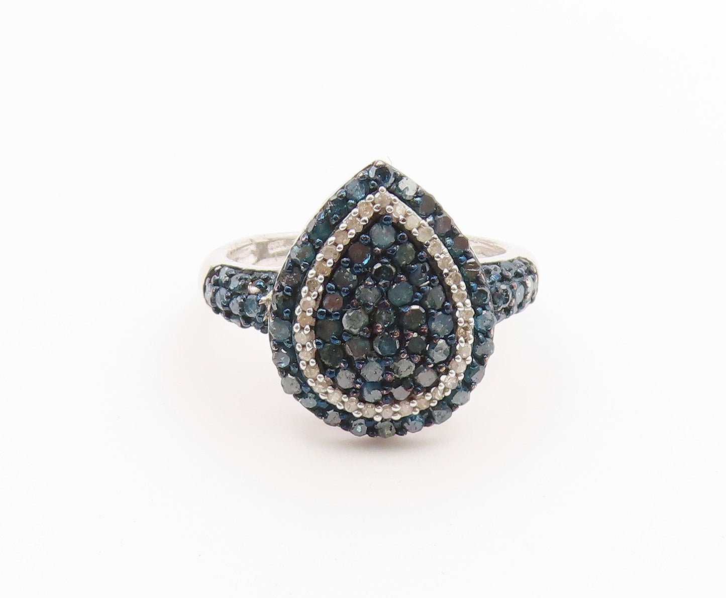 925 Sterling Silver Vintage Ring Real Blue & White Diamonds Band  Sz 7  RG36853