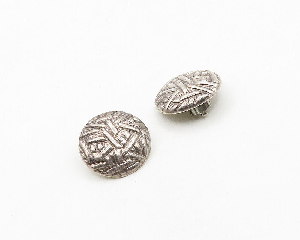 MEXICO 925 Sterling Silver  Vintage Patterned Dome Non Pierce Earrings  EG9691