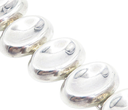 MEXICO 925 Sterling Silver  Vintage Concave Oval Hinge Chain Bracelet  BT3398