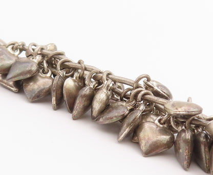 925 Sterling Silver Vintage Bracelet Chunky Love Heart Cascade Chain  BT12205