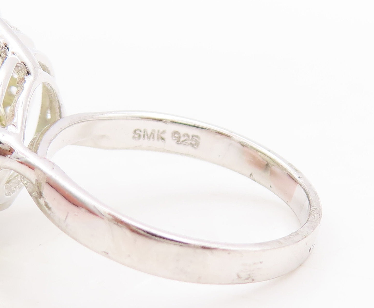 925 Sterling Silver Vintage Ring Large Round Cut Lime Quartz Topaz Sz 7  RG29358