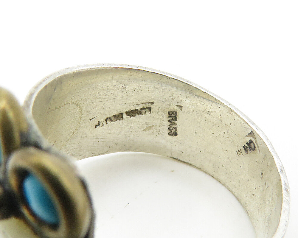 LOUIS BOOTH 925 Silver  Vintage Mother Of Pearl & Turquoise Ring Sz 5  RG18251
