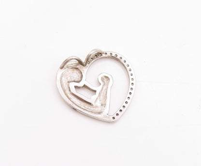 925 Sterling Silver Vintage Pendant CZ Heart Outline Motherhood Charm  PT24753