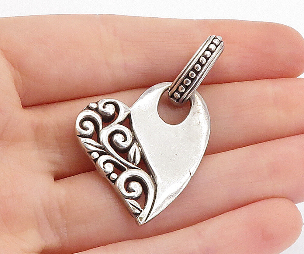 925 Sterling Silver  Vintage Floral Swirl Vine Love Heart Drop Pendant  PT5252