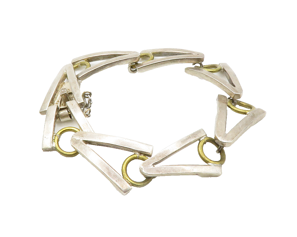 MEXICO 925 Sterling Silver  Vintage Two Tone Arrow Link Chain Bracelet  BT5034