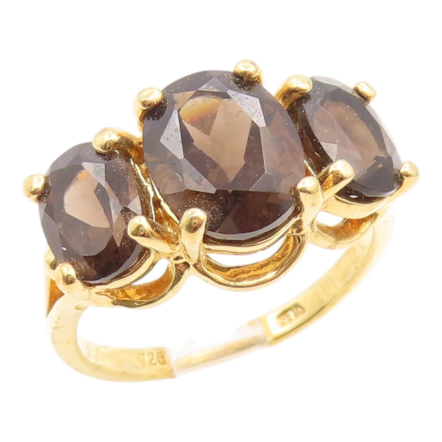 925 Sterling Silver Vintage Ring Gold Plated Smoky Quartz Band  Sz 8.5  RG35991