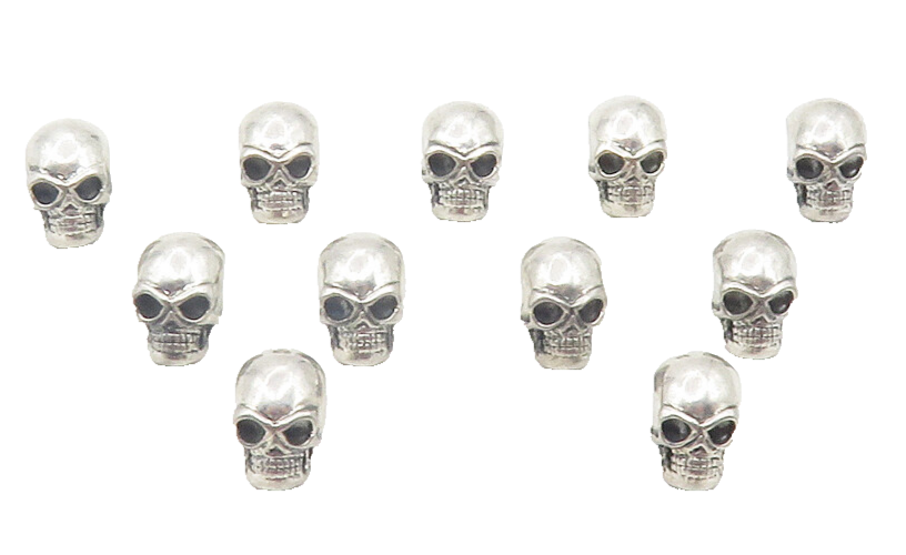 925 Sterling Silver  Vintage Lot Of 11 Shiny Skull Head Slide Pendants  PT9512