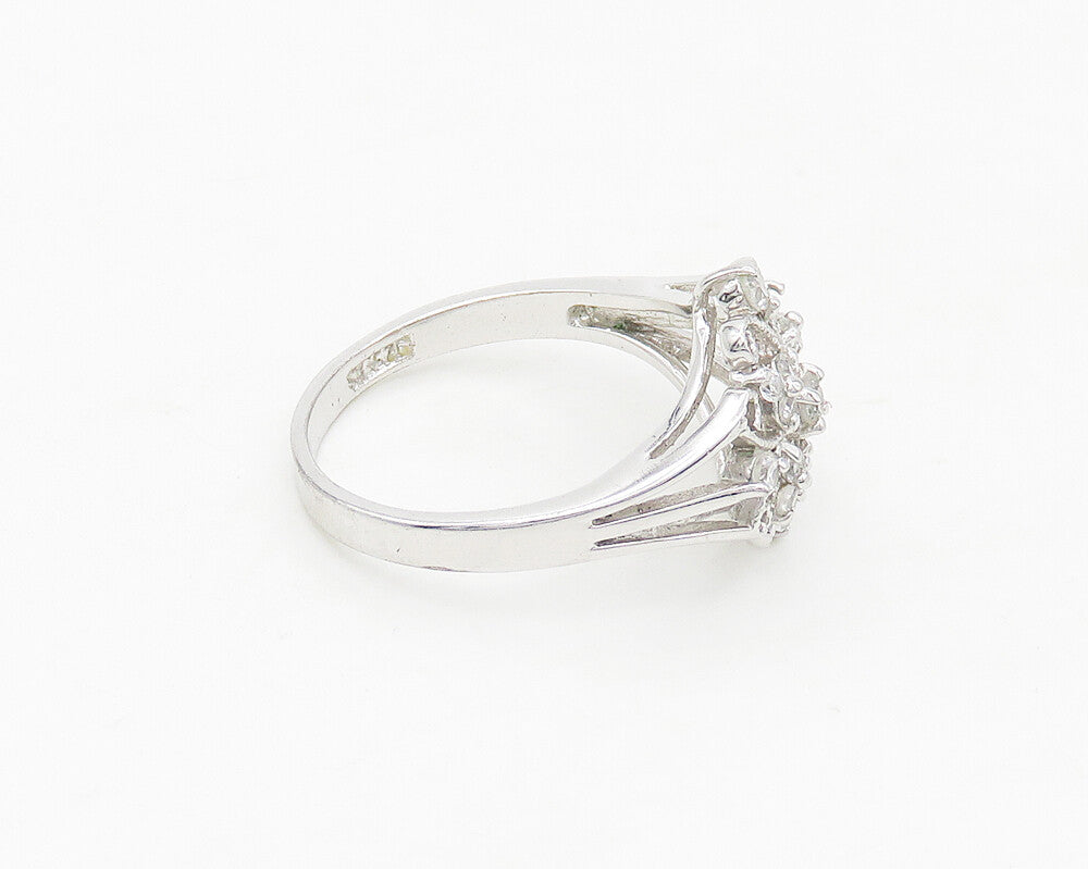 925 Sterling Silver  Topaz Floral Swirl Design Shiny Band Ring Sz 8  RG17094
