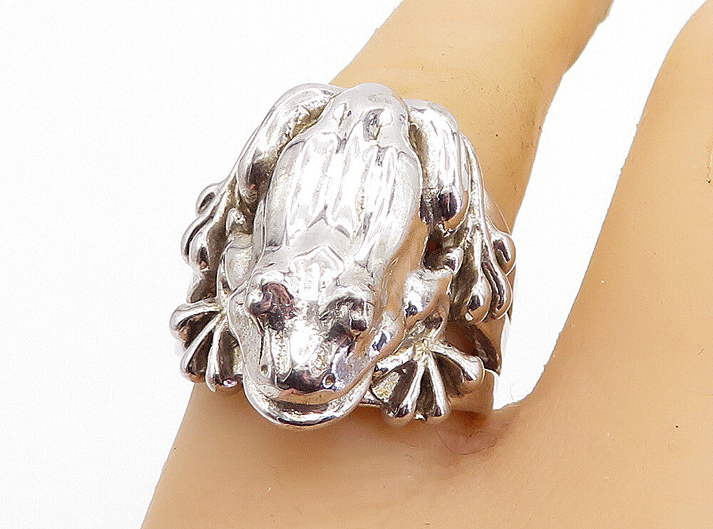 925 Sterling Silver  Vintage Shiny Sculpted Frog Cocktail Ring Sz 8  RG5563