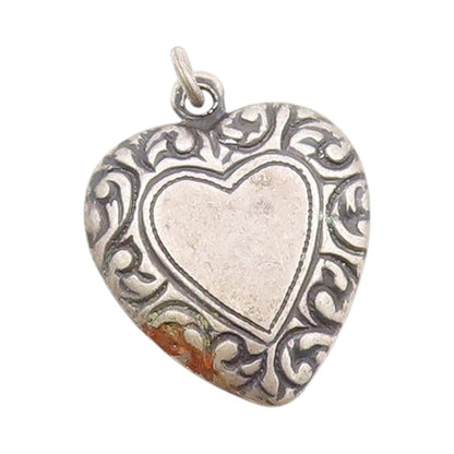 925 Sterling Silver Vintage Pendant Dark Tone Etched Love Heart Charm  PT24982