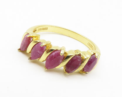 925 Sterling Silver  Ruby Gold Plated 5 Stone Shiny Band Ring Sz 8  RG14058