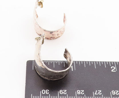 925 Sterling Silver Vintage Earrings Brutalist Dent Effect J Hoop  EG13137