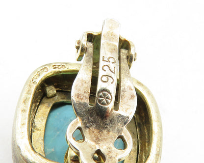 925 Sterling Silver  Vintage Inlaid Turquoise Non Pierce Earrings  EG5174