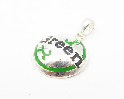 925 Sterling Silver  Vintage Shiny Enamel Green Round Dome Pendant  PT9035