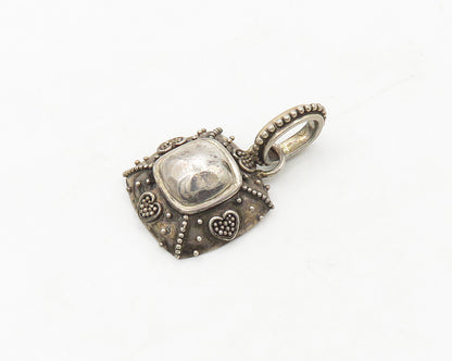 925 Sterling Silver & 14K GOLD Vintage Love Hearts Square Dome Pendant PT14340