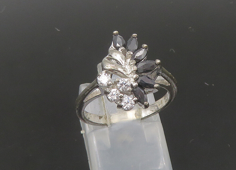 925 Sterling Silver  Vintage Shiny Topaz & Hematite Band Ring Sz 6  RG22271