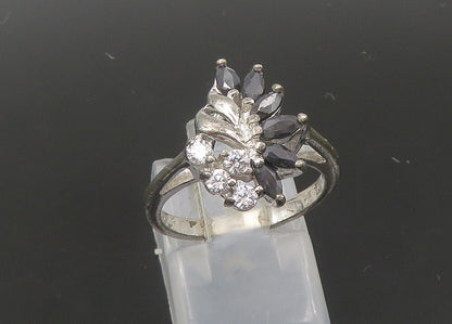 925 Sterling Silver  Vintage Shiny Topaz & Hematite Band Ring Sz 6  RG22271