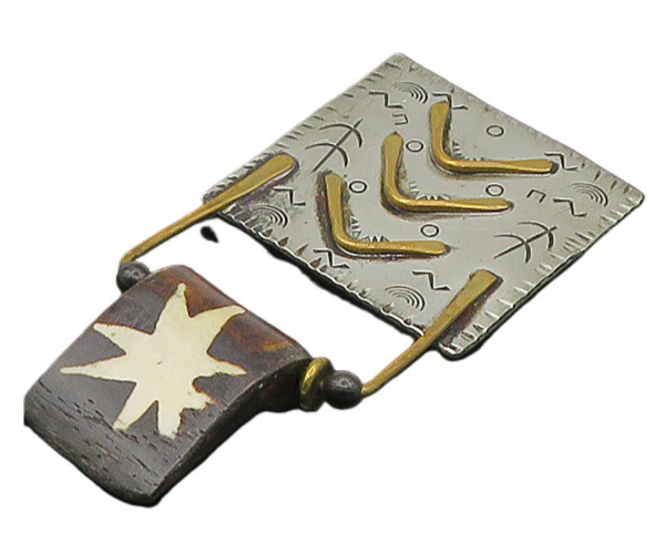 O. MILLER NAVAJO 925 Sterling Silver Vintage Two Tone Pattern Brooch Pin  BP6990