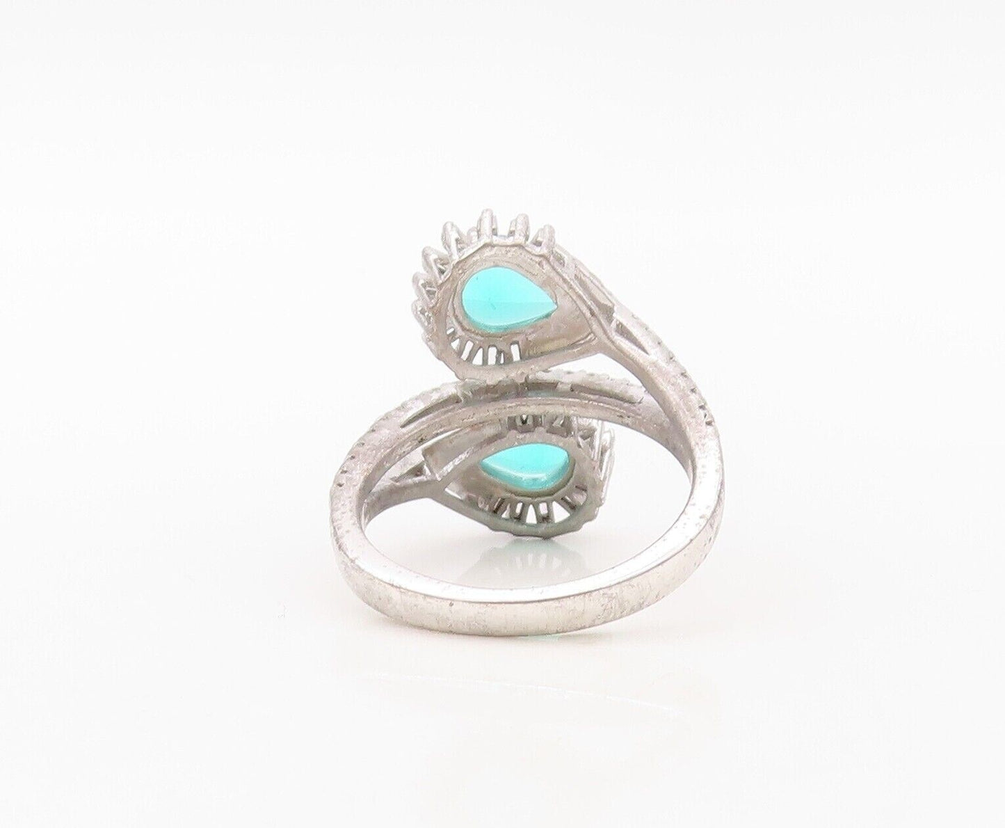 925 Sterling Silver Vintage Ring Designer Sea Green & White Topaz  Sz 7  RG30258