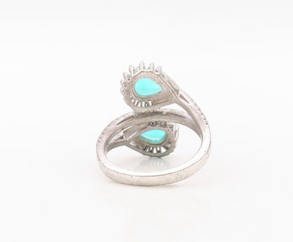 925 Sterling Silver Vintage Ring Designer Sea Green & White Topaz  Sz 7  RG30258
