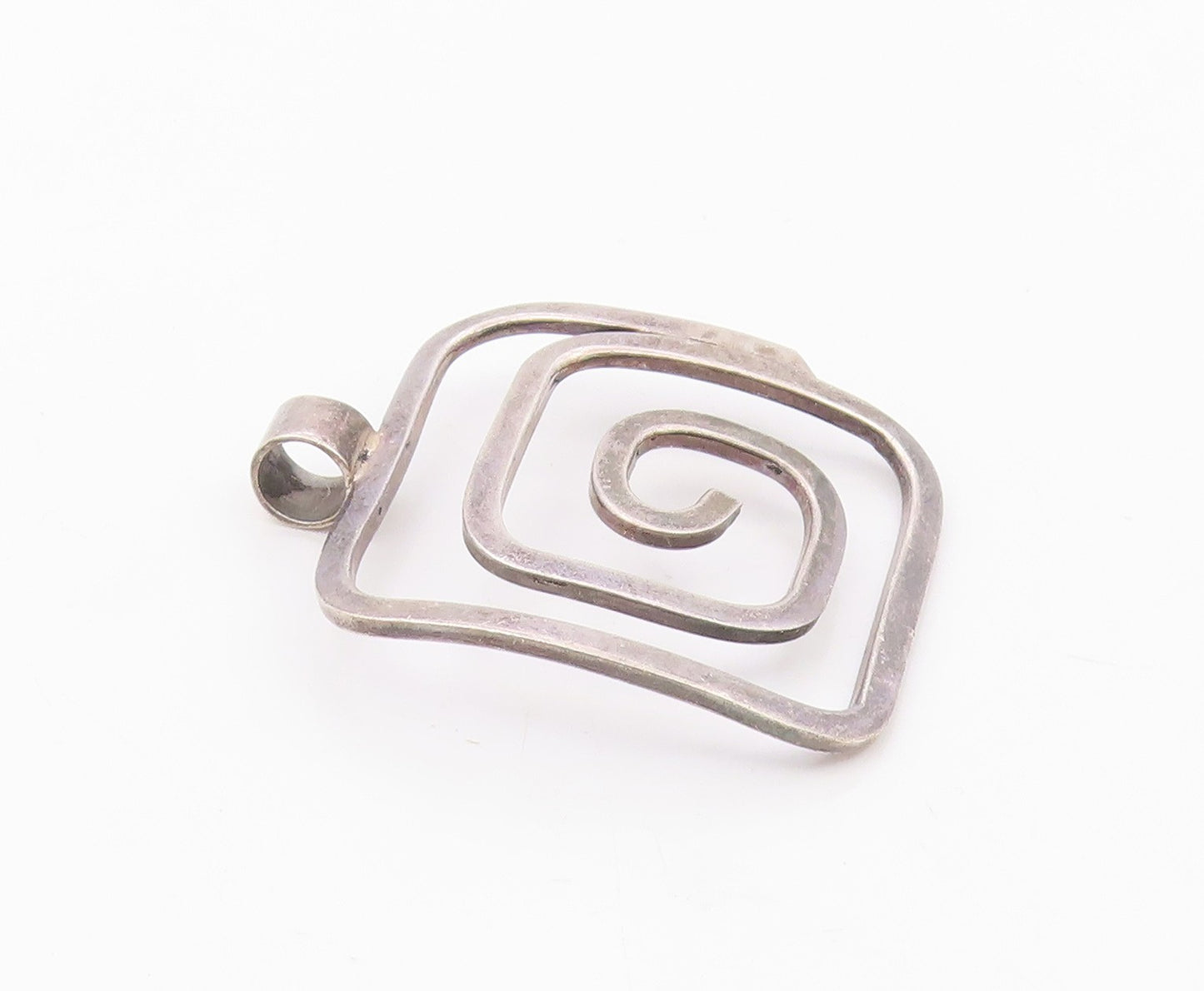 925 Sterling Silver  Vintage Smooth Square Spiral Shiny Pendant  PT17154