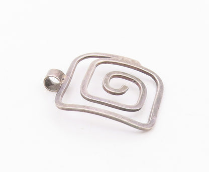 925 Sterling Silver  Vintage Smooth Square Spiral Shiny Pendant  PT17154