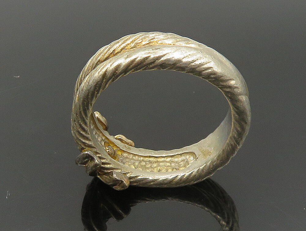 925 Sterling Silver  Vintage Shiny Two Tone Rope Twist Band Ring Sz 9  RG24176