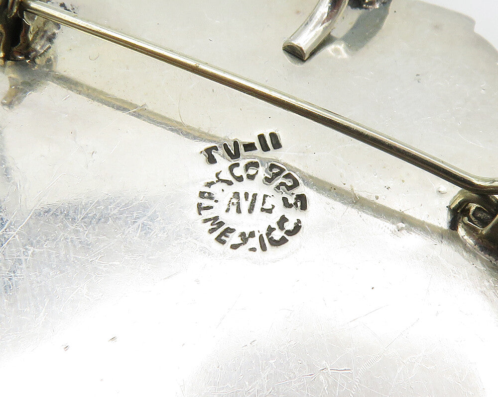 AVG TAXCO 925 Silver  Vintage Mayan Aztec Sun Calendar Brooch Pin  BP6939