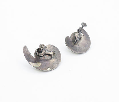 MEXICO 925 Sterling Silver  Vintage Antique Jasper Non Pierce Earrings  EG3097