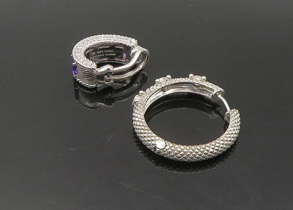 JUDITH RIPKA 925 Silver Vintage Multi Stone Lot Single Hoop Earrings EG11322