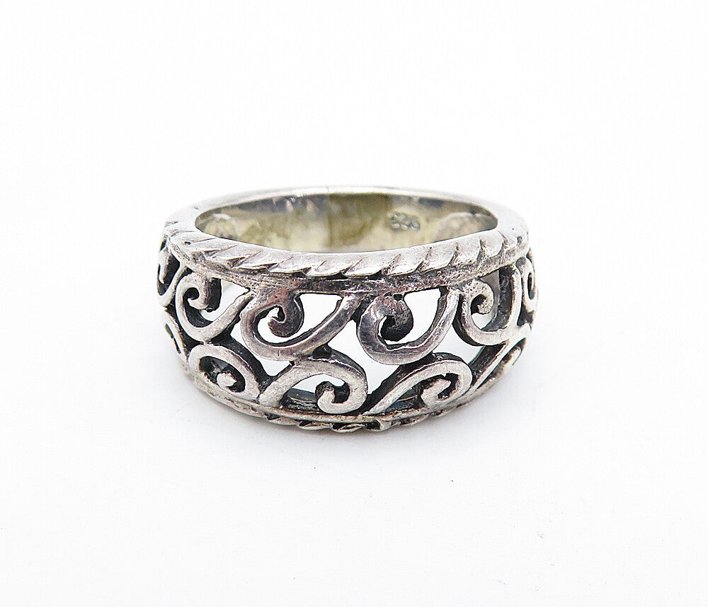 925 Sterling Silver  Vintage Open Swirl Vine Dome Shiny Band Ring Sz 7  RG5570