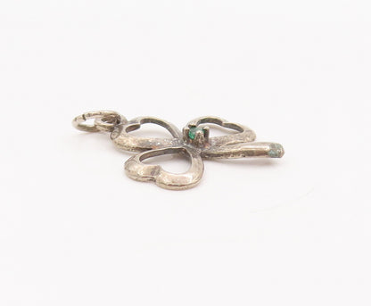925 Sterling Silver Vintage Pendant Mini Emerald Beaded Cutout Clover  PT23072