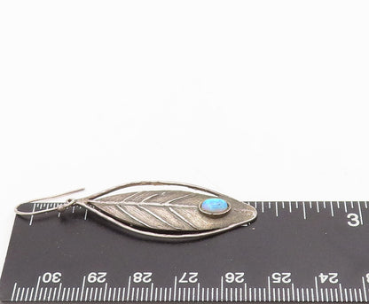 ISRAEL 925 Silver  Vintage Modernist Carved Leaf  Fire Opal Earrings  EG12595