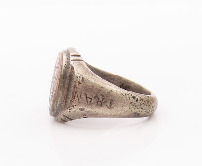925 Sterling Silver Vintage Ring 1943 Antique Dark Tone Etched  SZ 8.5  RG32098