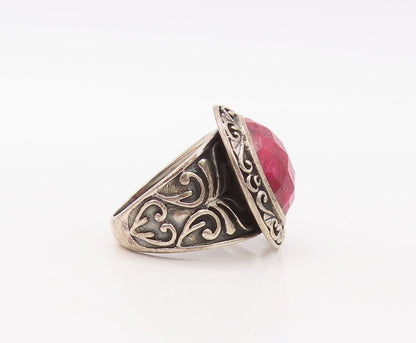 925 Sterling Silver Vintage Ring Real Round Gemstone Swirly Carved  Sz 7 RG30791