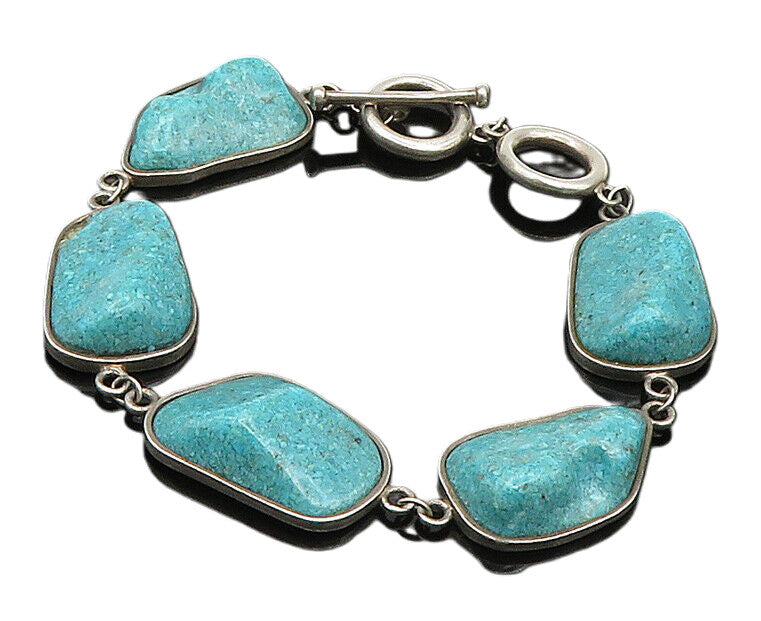 925 Sterling Silver Vintage Rocky Turquoise Chain Bracelet BT9464