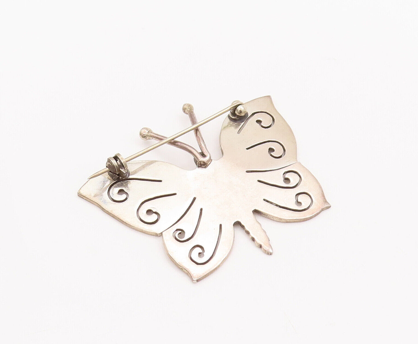 925 Sterling Silver Vintage Brooch Pin Solid Swirly Carved Butterfly  BP10834