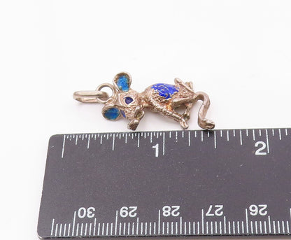 925 Sterling Silver  Vintage Minimalist Carved Enamel Mouse Pendant  PT21800