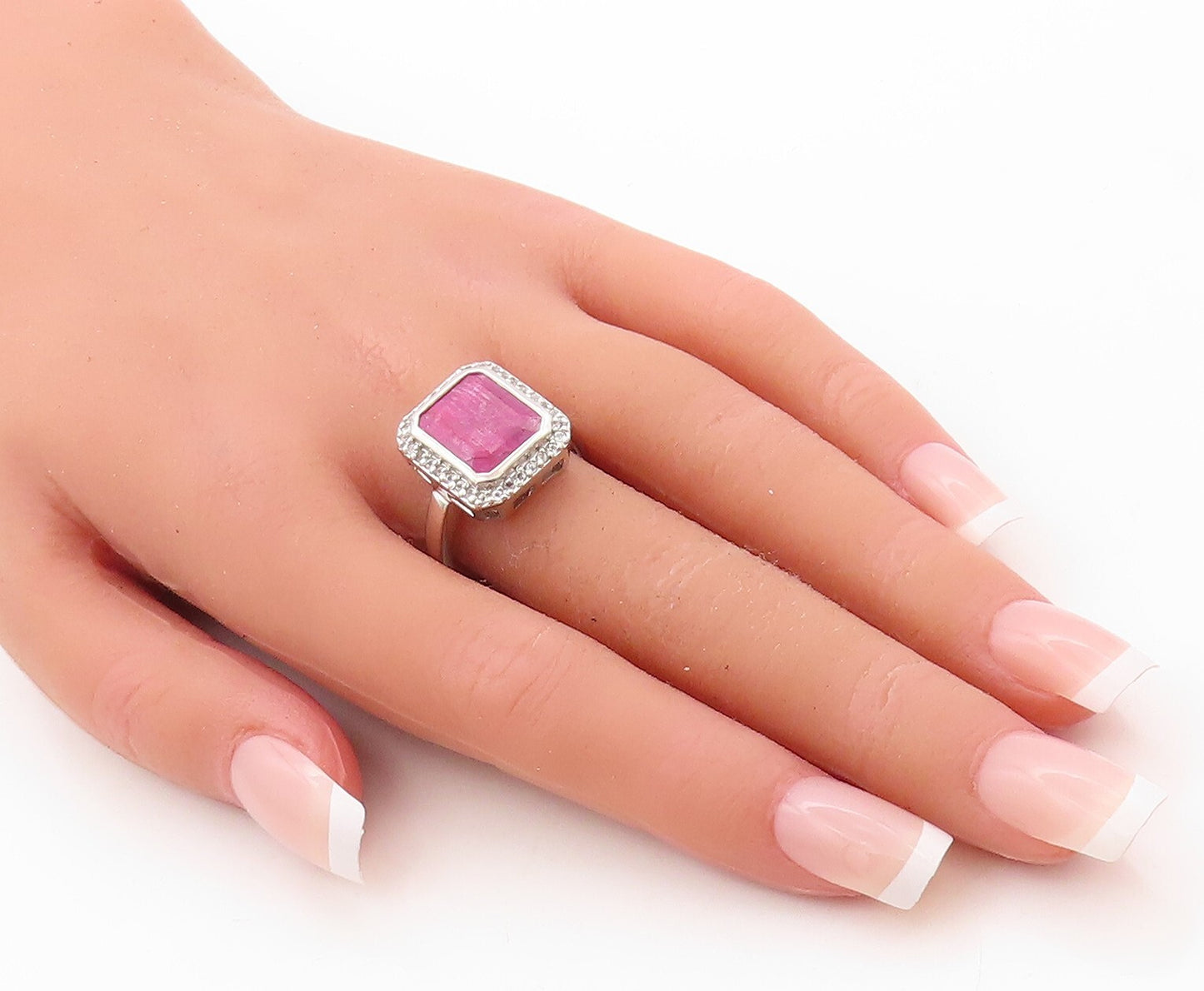 925 Sterling Silver Vintage Ring Rectangle Gemstone Halo CZ Frame Sz 9.5 RG30926