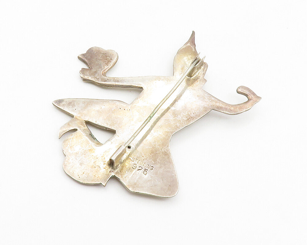 SIAM 925 Sterling Silver  Vintage Embellished Detail Dancer Brooch Pin  BP5392