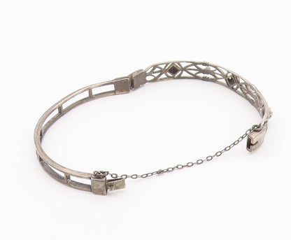 925 Sterling Silver Vintage Geometric Cutout Topaz Bangle Bracelet BT9383