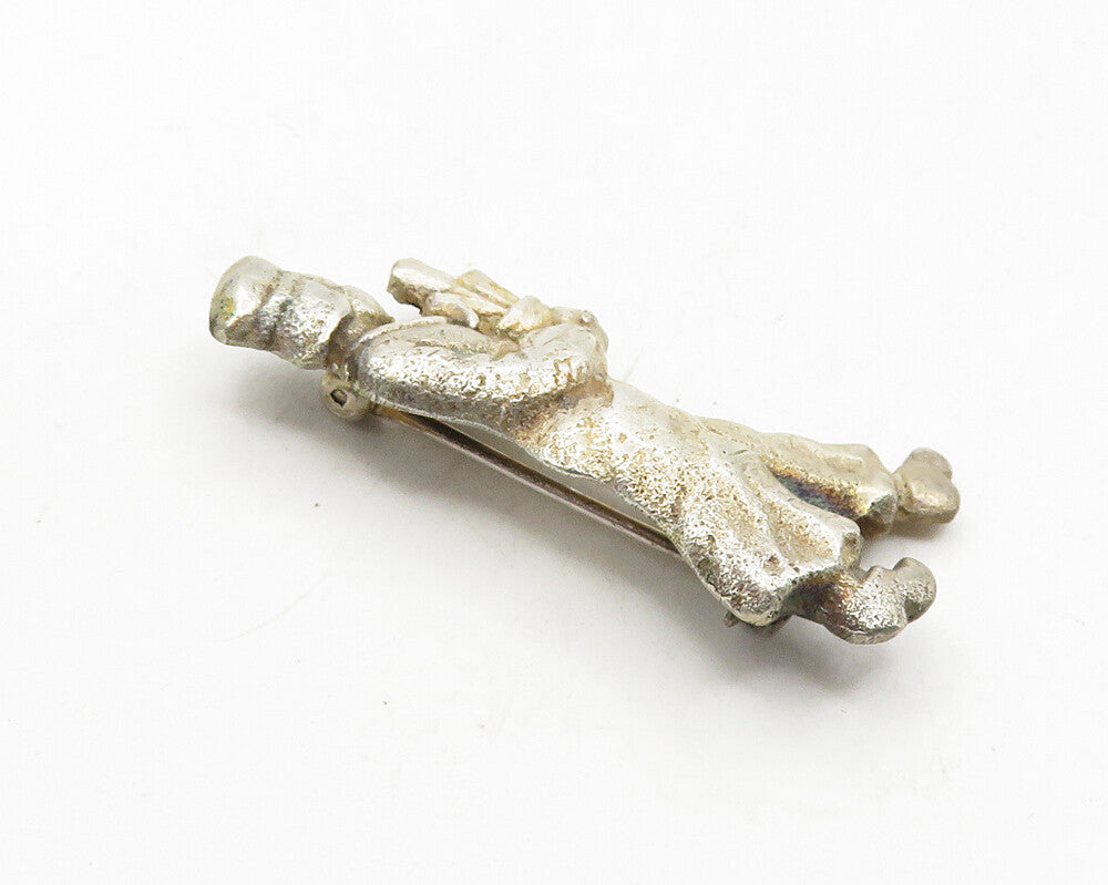 925 Sterling Silver  Vintage Person Holding Flower Pot Brooch Pin  BP4065