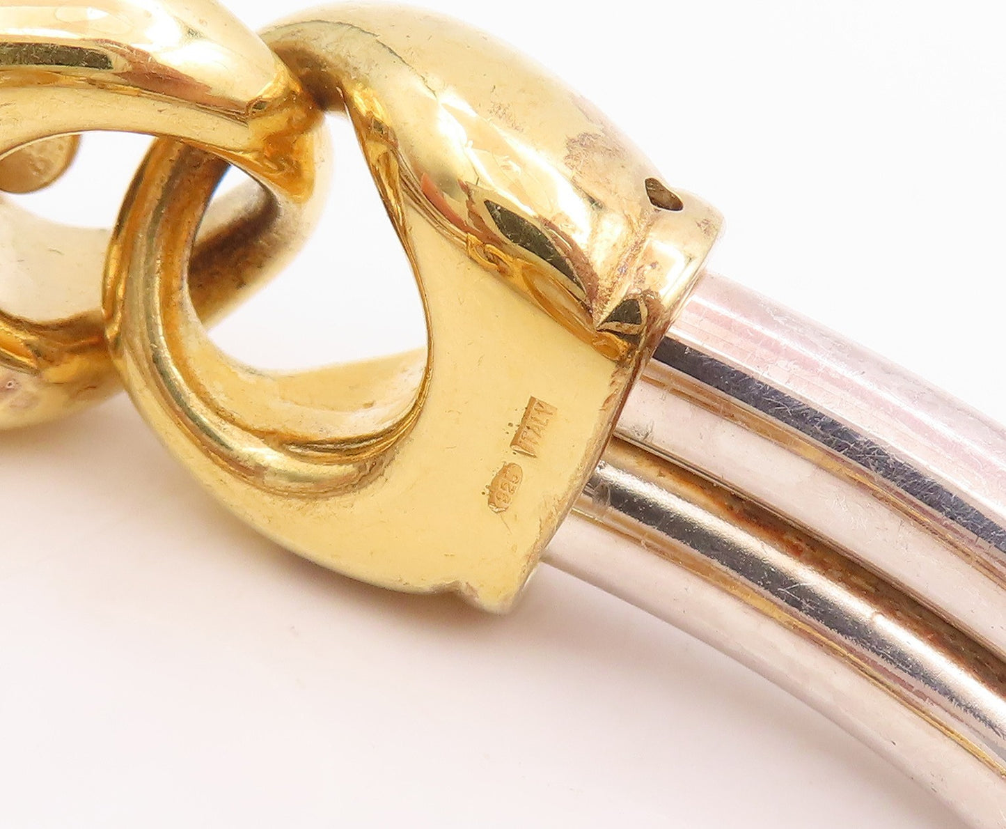 925 Sterling Silver Vintage Bracelet CZ Two Tone Interlocking Bangle BT11510