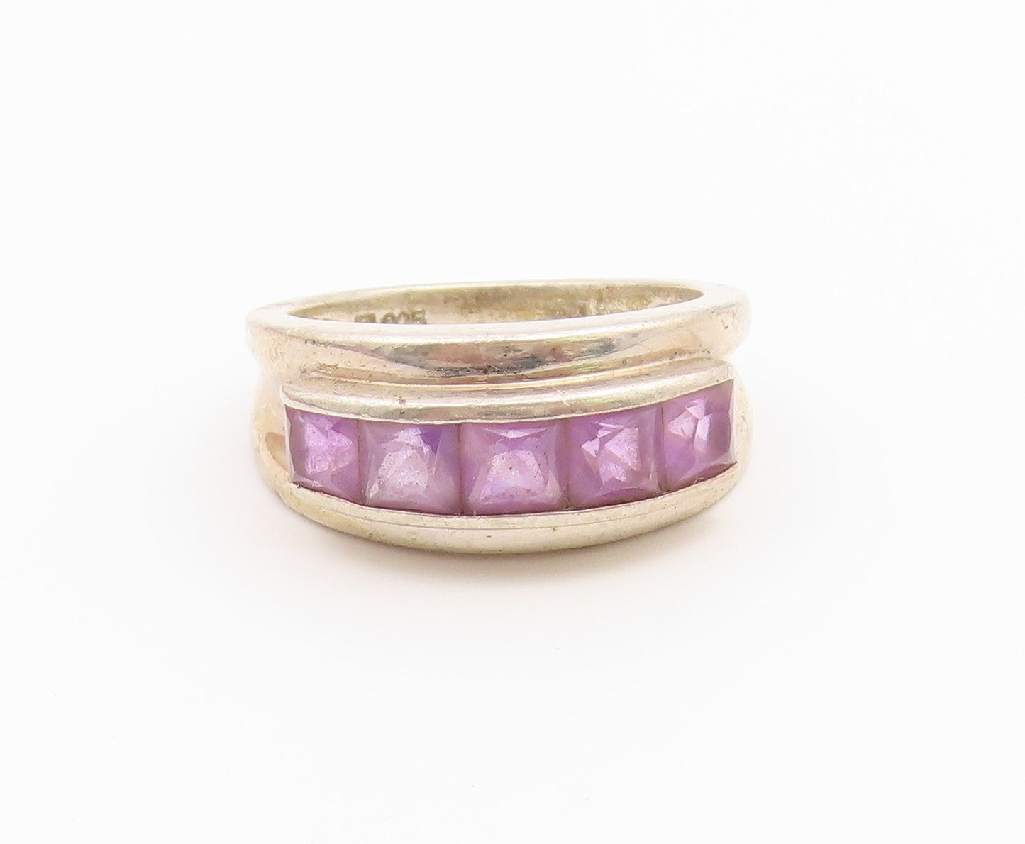 925 Sterling Silver Vintage Ring Channel Set Amethyst Band  Sz 7.5  RG36816