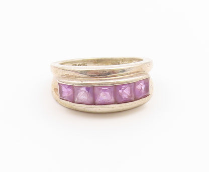 925 Sterling Silver Vintage Ring Channel Set Amethyst Band  Sz 7.5  RG36816
