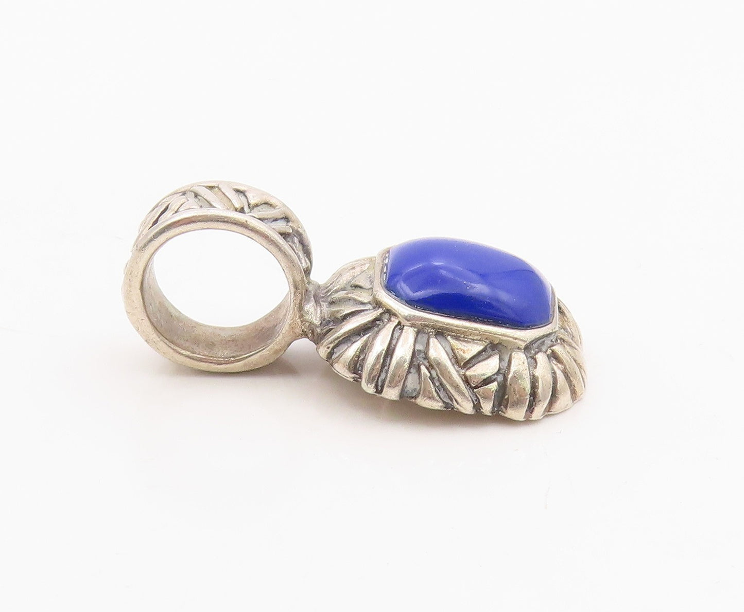925 Sterling Silver  Vintage Lapis Lazuli Border Pattern Pendant  PT15830