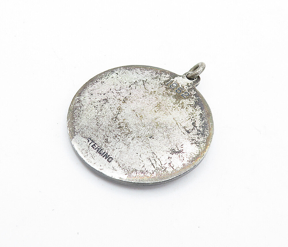 925 Sterling Silver  Vintage Antique Oxidized Essex Stamp Club Pendant  PT4820