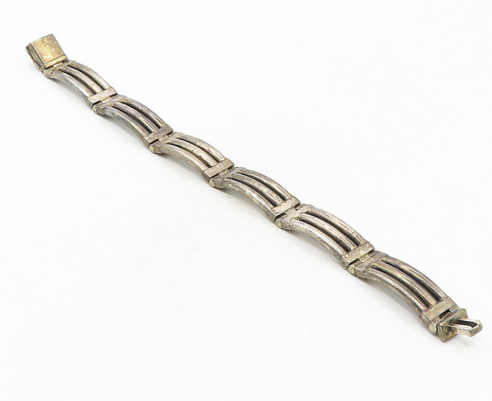 925 Sterling Silver  Vintage Smooth Dark Tone Bar Link Chain Bracelet  BT4090
