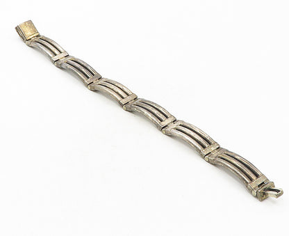 925 Sterling Silver  Vintage Smooth Dark Tone Bar Link Chain Bracelet  BT4090