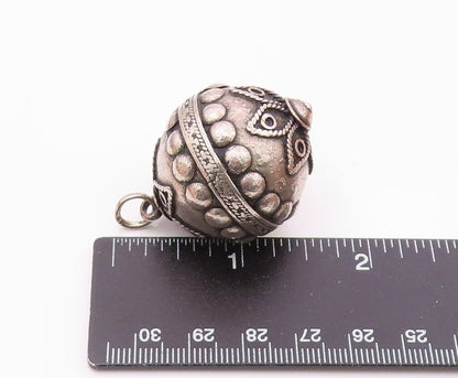 925 Silver  Vintage Bead & Rope Detail Floral Sphere Ball Pendant  PT21939